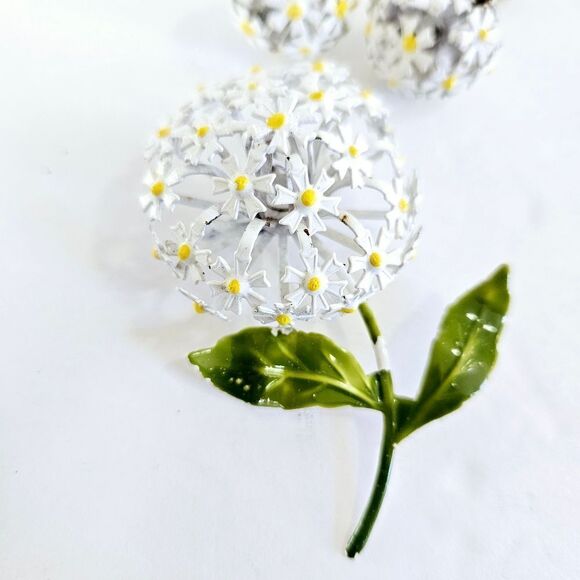 Vintage 1960's Demi Parure Large Metal Enameled Daisy Brooch Pin Earrings Set - Picture 2 of 9